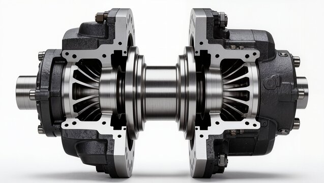 Dual impeller hydrodynamic brake assembly cross-section, white b