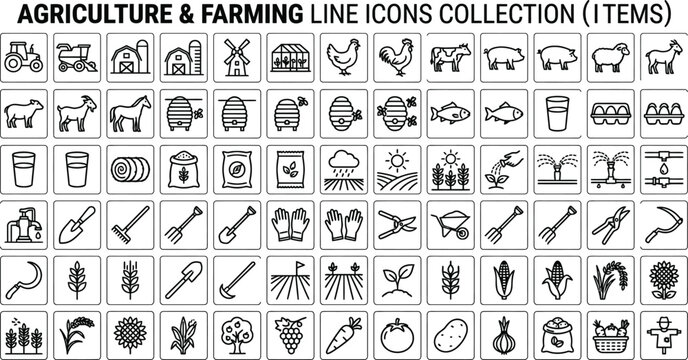 Agriculture and Farming Line Icons Collection