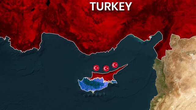 Turkey map animation showing the geographical connection to Cyprus motion