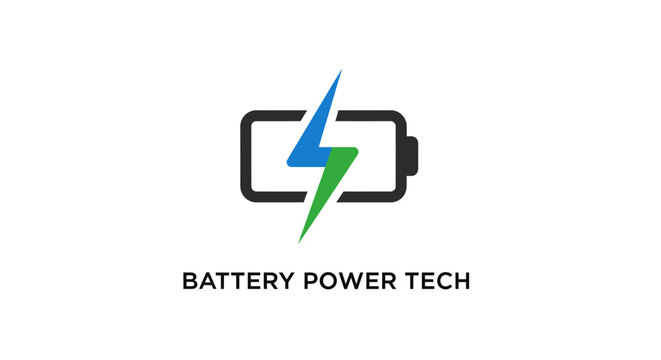 Battery power tech logo design for electronic devices and charging technologies.