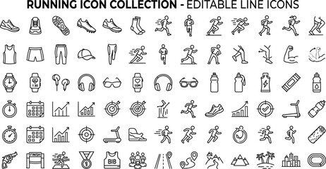 Fototapeta premium Running and Fitness Line Icon Collection