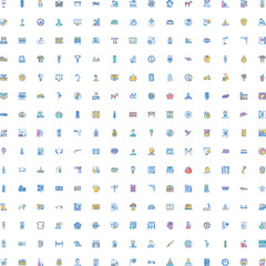Naklejka premium Large collection of miscellaneous line style icons with hand drawn aesthetic, showcasing common objects, activities, and concepts for various design applications