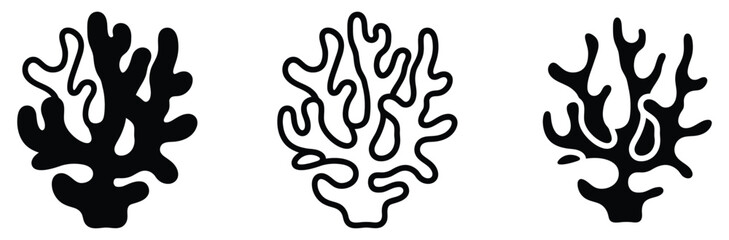 Coral reef icon set with marine sea sponge vector illustration for underwater ocean life, aquarium decoration, and aquatic nature symbol in black silhouette, outline linear style, and flat design isol © Prime Stocks