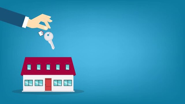 Home Buying Animation with House Key Real Estate Ownership Property Investment Concept