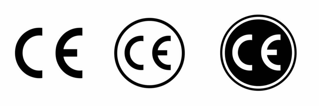 CE mark icons in different styles and colors for product certification and compliance