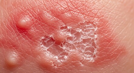 Fototapeta premium Close-up of a skin rash with blisters and peeling skin.