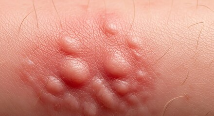 Fototapeta premium Close-up of a skin rash with blisters and redness.