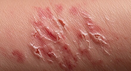 Fototapeta premium Close-up of a skin rash with peeling and redness, indicating a dermatological condition.