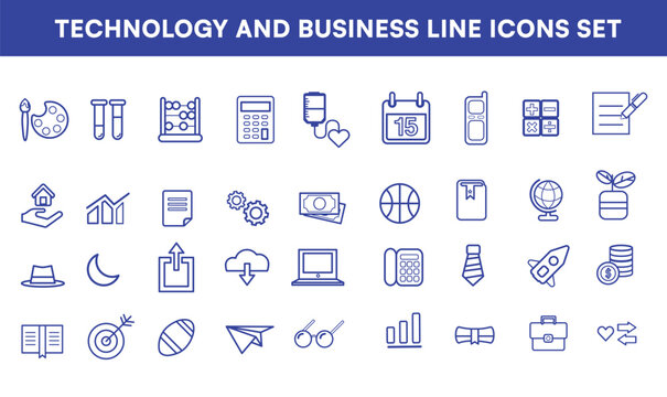 Technology and media line icons set vector blue outline healthcare symbol