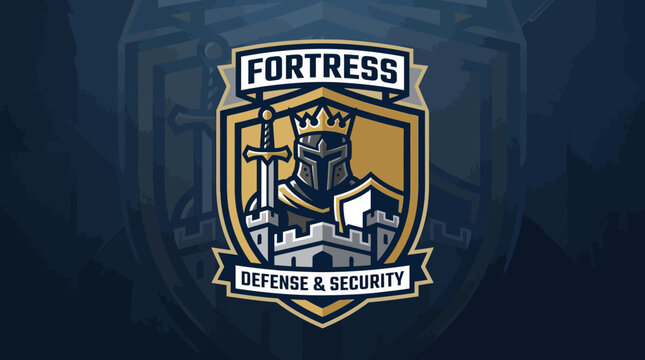 A professional emblem featuring a knight and a stone castle shield design