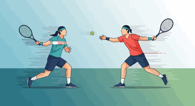 Dynamic Tennis Players in Action on Court with Motion Blur Effect