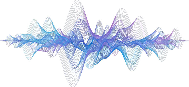 Vibrant sound waves oscillate in blue and purple hues