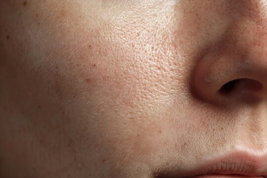 Close Up Facial Skin with Mild Whiteheads and Natural Texture
