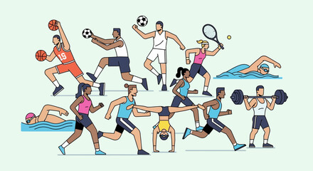 Fototapeta premium Diverse Group Engaging in Various Sports and Fitness Activities