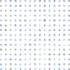 Naklejka premium Large collection of minimal thin line icons for business, technology, communication and everyday objects, ideal for web design, uiux, digital media and marketing projects