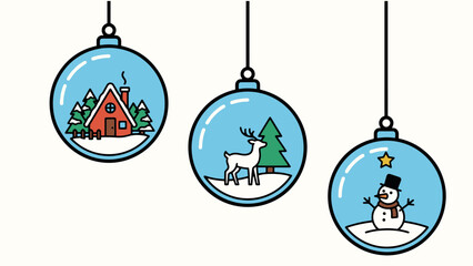 Christmas ornaments cabin reindeer and snowman winter scene festive illustration © Abrar Hussain Studio