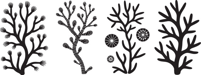 Abstract coral reef shapes, icon set, sea coral illustrations, aquatic nature symbols, tropical underwater design elements, and coastal themed vector assets. ©   