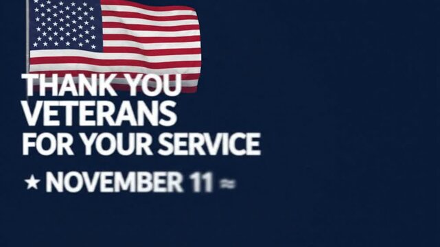 Veterans day thank you motion with waving american flag november 11th patriotic tribute background patriotism