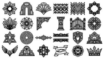 Obraz premium Ornaments Featuring Intricate Geometric Patterns and Art Deco Designs Featuring Symbols, Decorative, Vintage with Classic