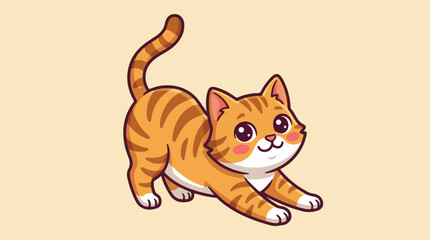 Fototapeta premium Cute Cartoon Orange Tabby Cat Stretching with a Happy Expression.