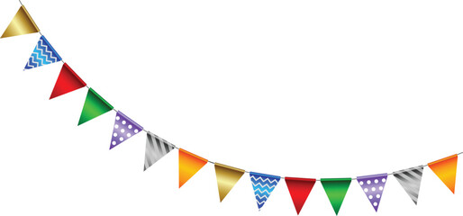 Obraz premium Colorful party bunting flags isolated on white background