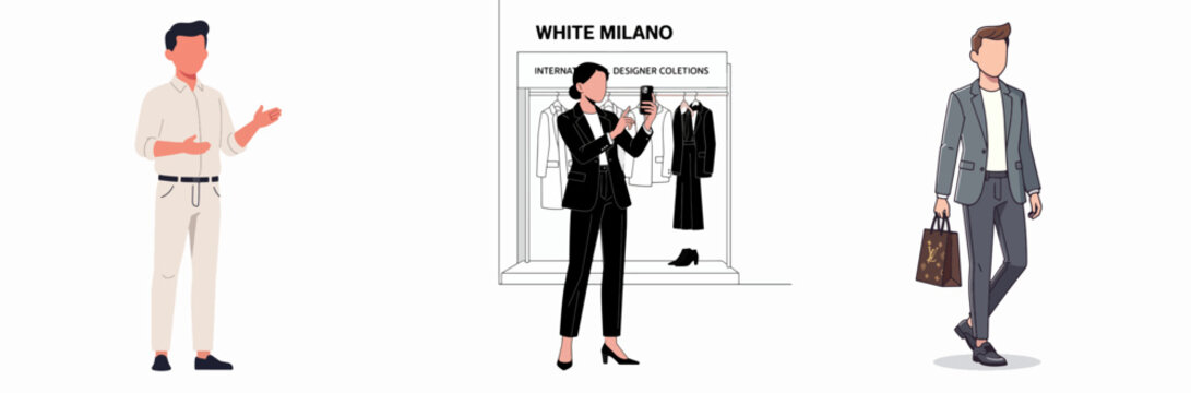 Fashionable man presenting luxury designer clothing collection in Milan