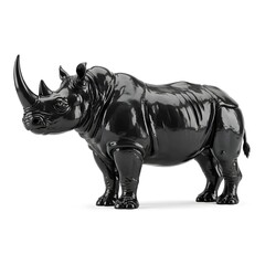 Fototapeta premium Glossy black rhinoceros sculpture on white background