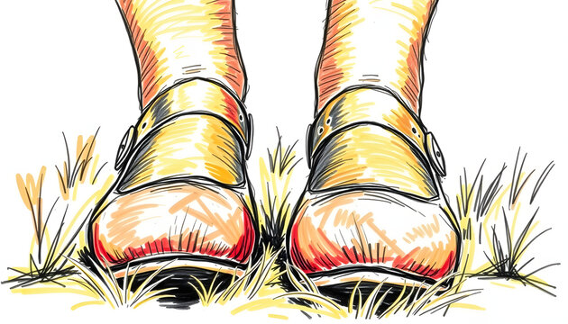 Pair of Dutch traditional wooden shoes outdoor close up, crayon drawing. White tone