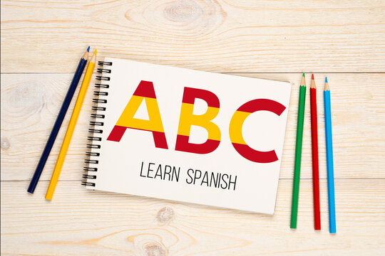 ABC letters with spanish flag, learn spanish concept