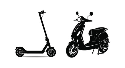 Electric Scooter And Motorcycle Silhouette Black And White Graphic © Urmi512
