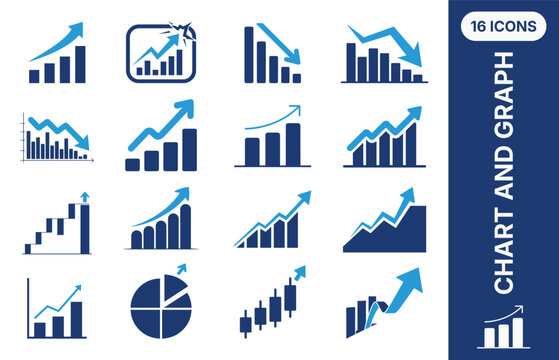 Chart and graph icons bundle set, Business analytics and finance trend arrows vector illustration doodle