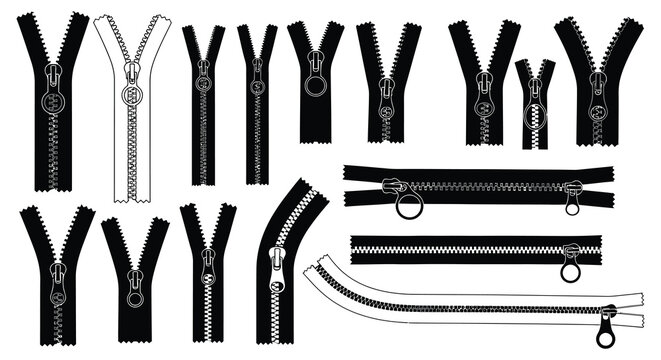Black Zipper Silhouettes Collection Vector Illustration On White Background