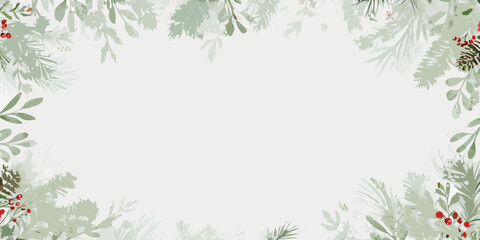 Watercolor pine and berry frame with a neutral colored background for seasonal designs © Smritykona