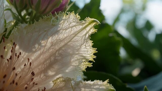 Close-Up of a Delicate White Flower with Intricate Petal Texture and Pollen Stigma