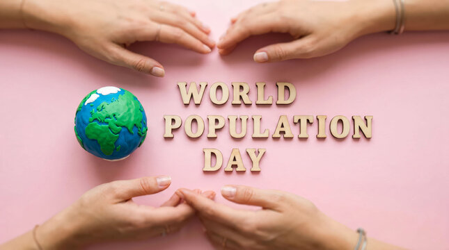 Hands gently holding globe for world population day celebration