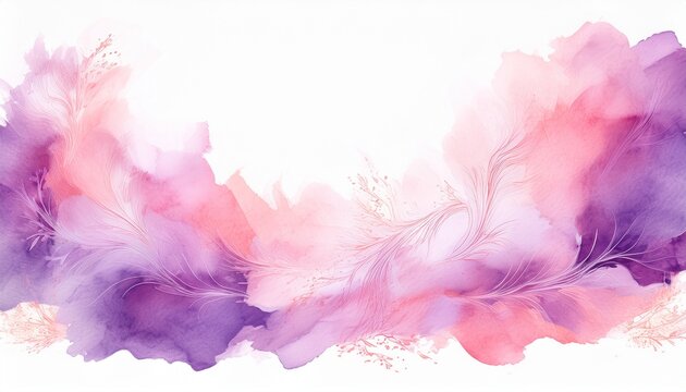 blush pink and lilac swashes watercolor paint abstract border frame for design layout isolated on a white background generative ai