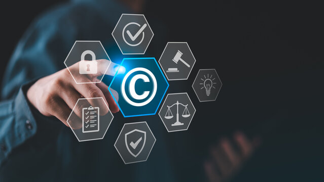 Intellectual property management concept focused on copyright compliance, legal protection, regulatory governance, digital rights security, innovation ownership, and business asset protection.