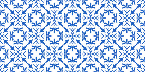Fototapeta premium Mediterranean ceramic tile, Blue Seamless Pattern, Azulejo