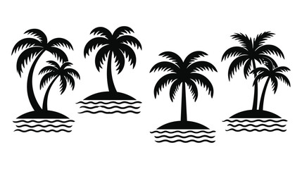 Fototapeta premium Palm vector graphic set on sandy island shores with tropical