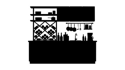 Fototapeta premium silhouette of a modern kitchen interior with wine rack and appliances