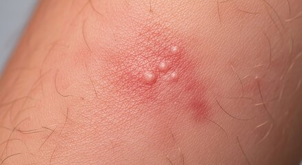 Fototapeta premium Close-up of a skin rash with small blisters and redness, possibly shingles or herpes, on a persons arm.