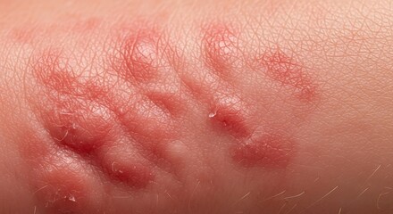 Fototapeta premium Close-up of Allergic Skin Reaction with Red, Itchy Welts and Blisters.