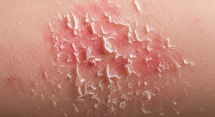 Fototapeta premium Close-up of dry, flaky skin with redness and peeling.