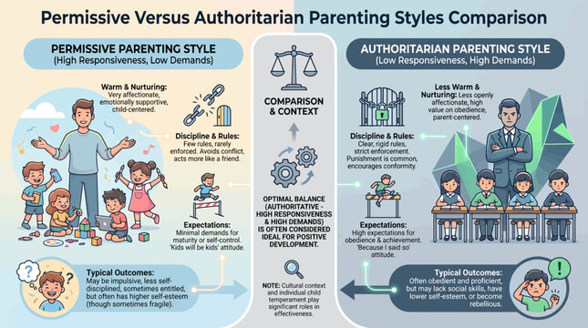 Permissive Versus Authoritarian Parenting Styles Comparison Infographic