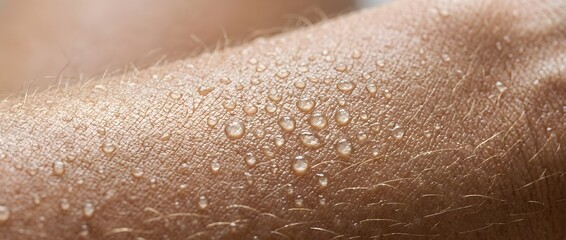 Fototapeta premium Close up of human skin covered in small water droplets on a warm day