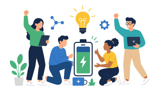 Group of people collaborating around smartphone device.