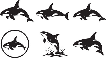 Orca Silhouette Icon Set Killer Whale Marine Wildlife Vector Collection © chien