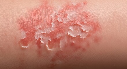 Fototapeta premium Close-up of Psoriasis on Skin - A Detailed View of a Red, Flaky Patch.