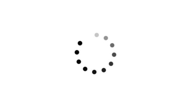 Circular loading animation composed of small black dots arranged in a ring on a white background for web interface progress indicators
