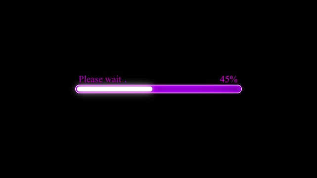 Purple progress bar with white text please wait and twenty two percent indicator on a solid black background for digital interface loading screens